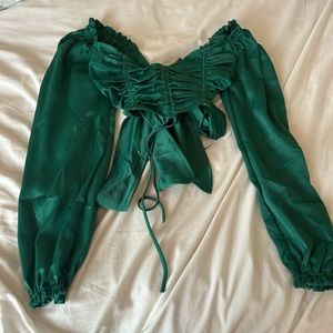 urban outfitters dark green puff sleeve blouse